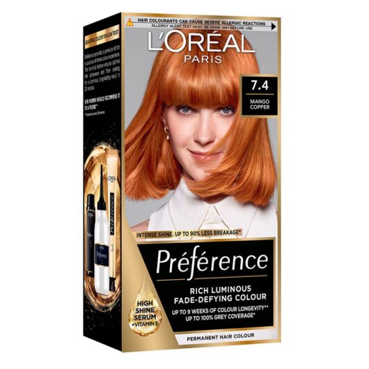 L'Oreal Paris Preference 7.4 Mango Copper, Rich Luminous Fade-Defying Permanent Colour