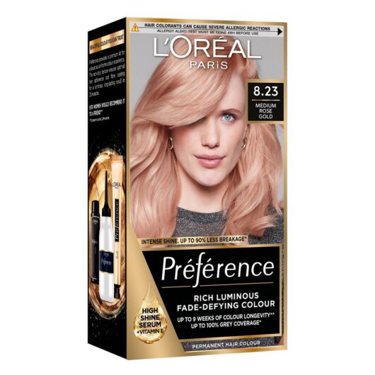 L'Oreal Paris Preference 8.23 Medium Rose Gold, Rich Luminous Fade-Defying Permanent Colour