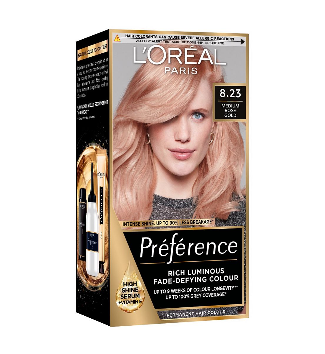 L'Oreal Paris Preference 8.23 Medium Rose Gold, Rich Luminous Fade-Defying Permanent Colour