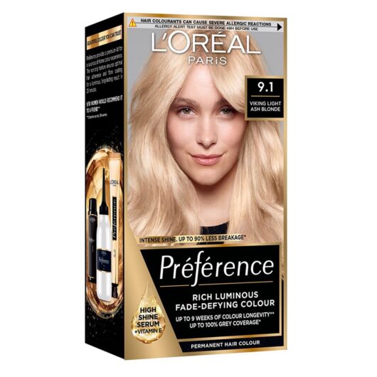 L'Oreal Paris Preference 9.1 Viking Light Ash Blonde, Rich Luminous Fade-Defying Permanent Colour