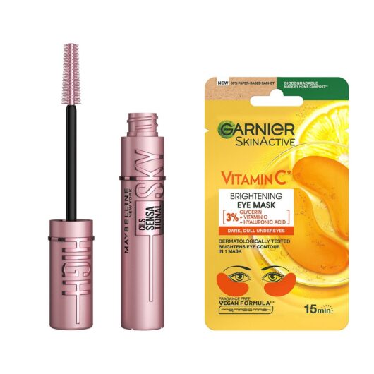 Maybelline Sky High Brown & Garnier Vitamin C Eye Mask
