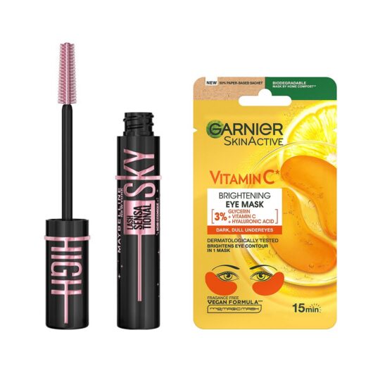 Maybelline Sky High Cosmic Black & Garnier Vitamin C Eye Mask