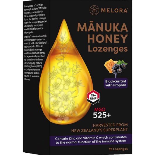 Melora Manuka Honey And Propolis Lozenges Blackcurrant 12S