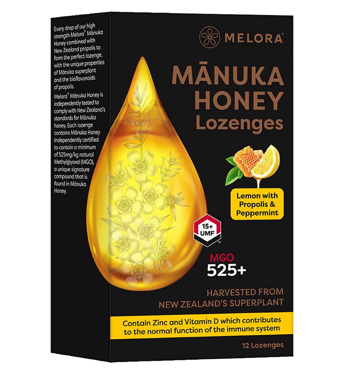 Melora Manuka Honey And Propolis Lozenges Lemon Peppermint 12S