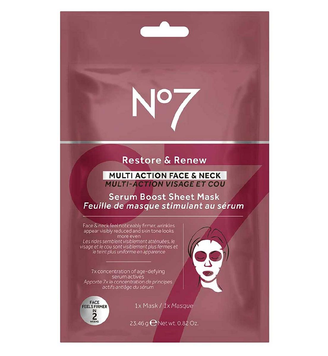 No7 No 7 Restore & Renew Face Neck Multi Action Serum Boost Sheet Mask