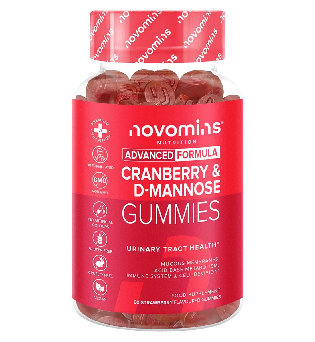 Novomins Cranberry And D Mannose Gummy Vitamins Strawberry Flavour - 60 Gummies