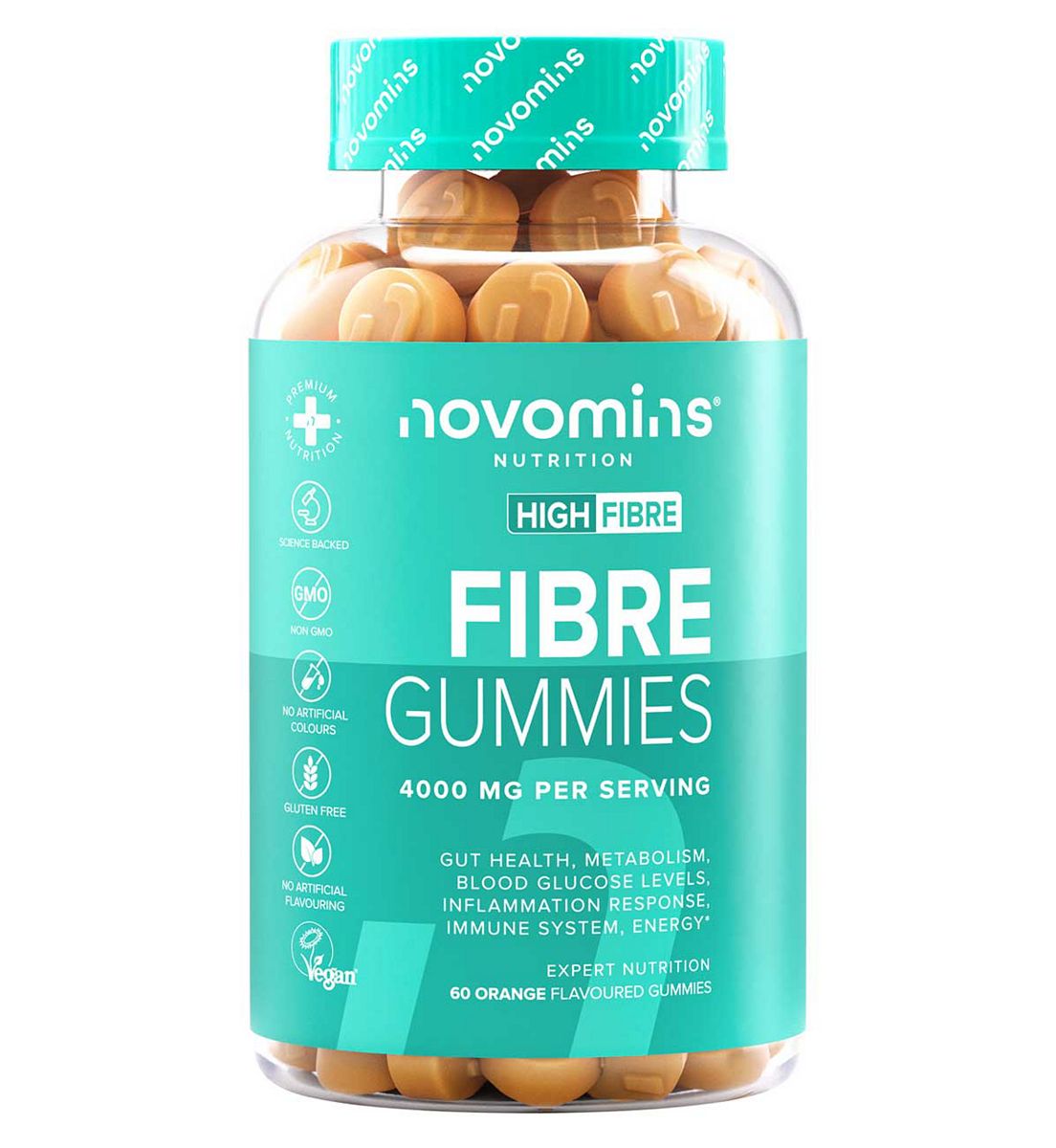 Novomins Fibre Orange Flavoured Gummies 60
