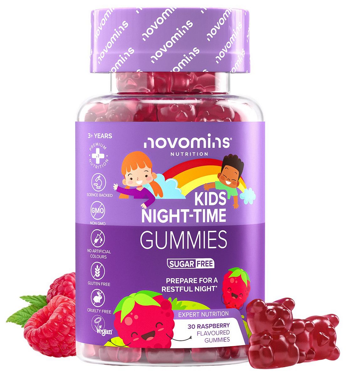 Novomins Kids Night Time Gummies Raspberry Flavour 30