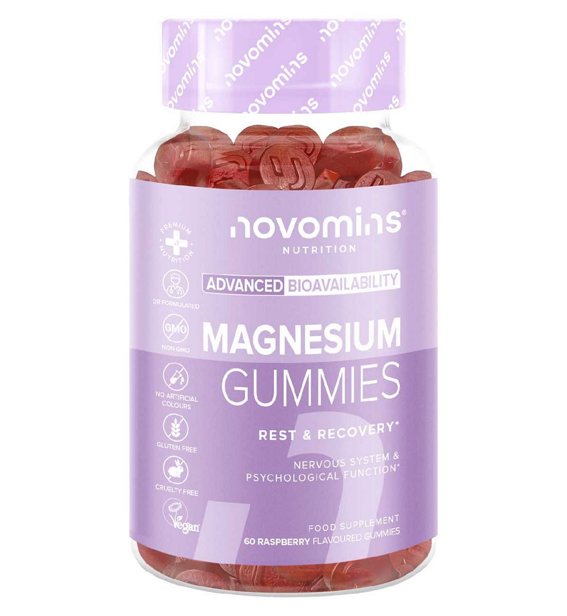 Novomins Magnesium Gummies Raspberry Flavour 60S