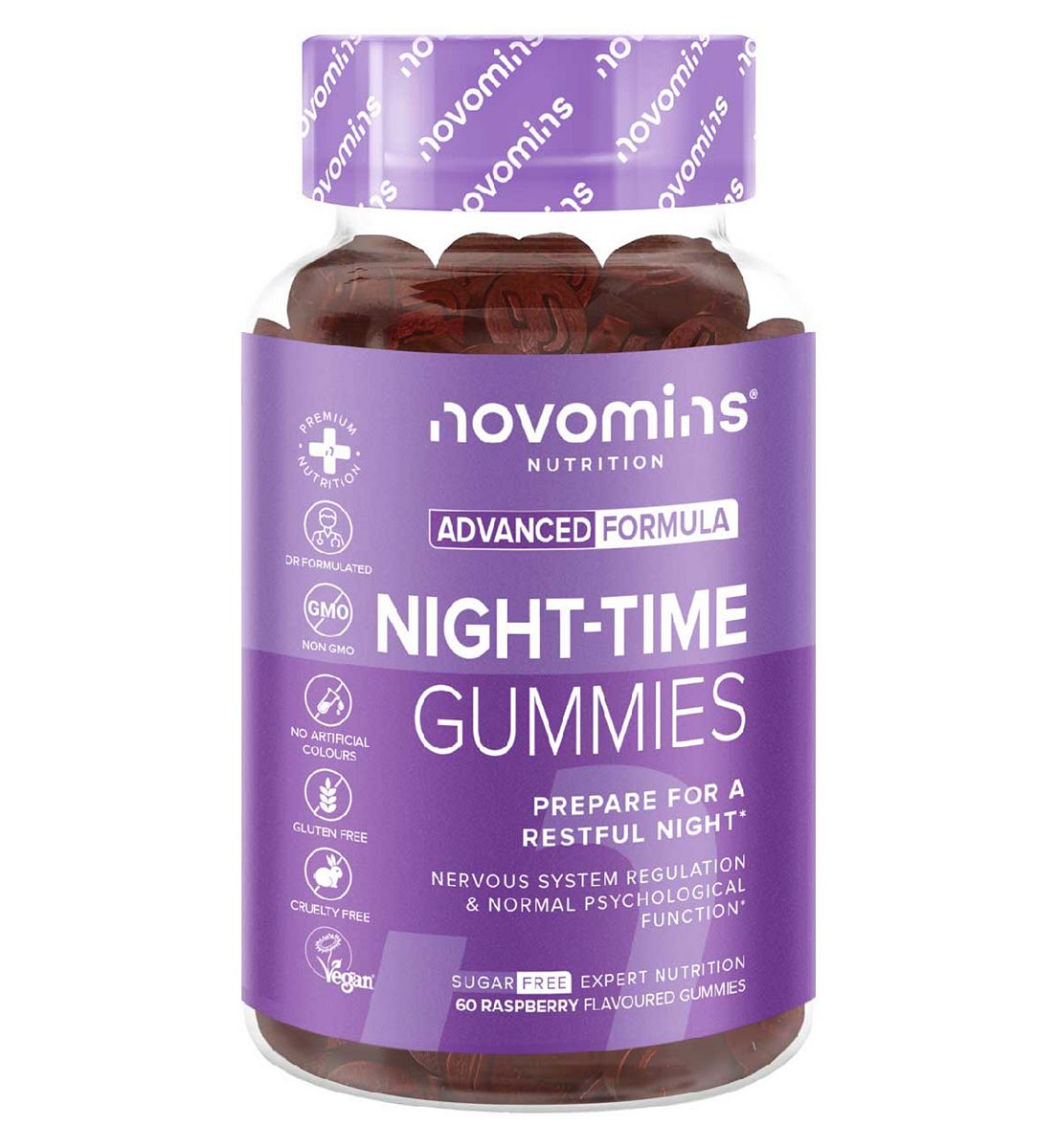 Novomins Night Time Gummies Raspberry Flavour 60S