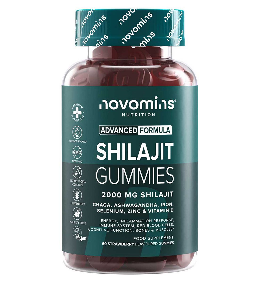 Novomins Shilajit Strawberry Flavoured Gummies 60