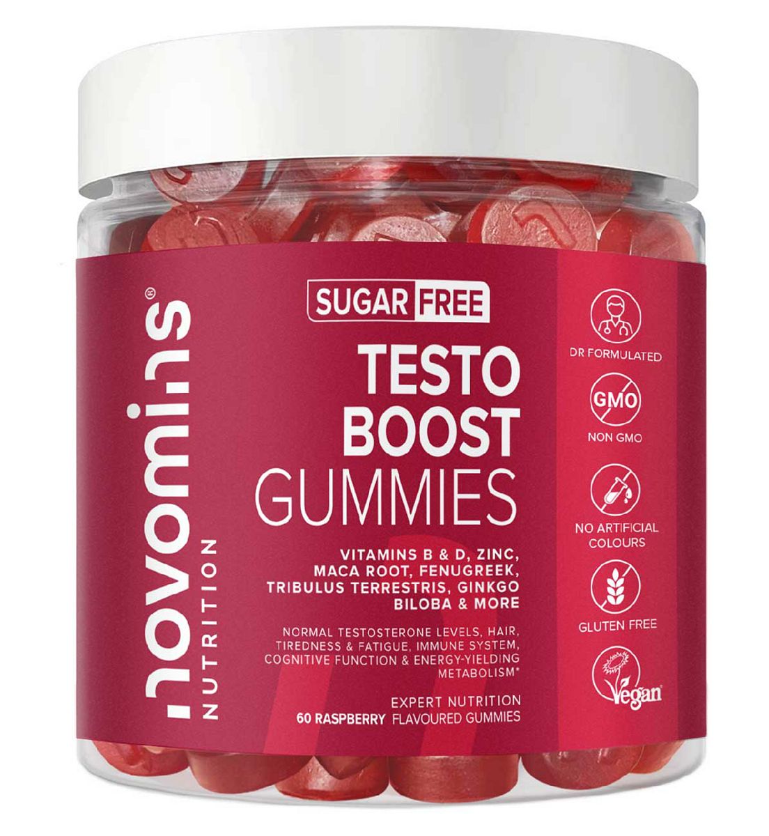 Novomins Testo Boost Gummies Raspberry Flavour 60S