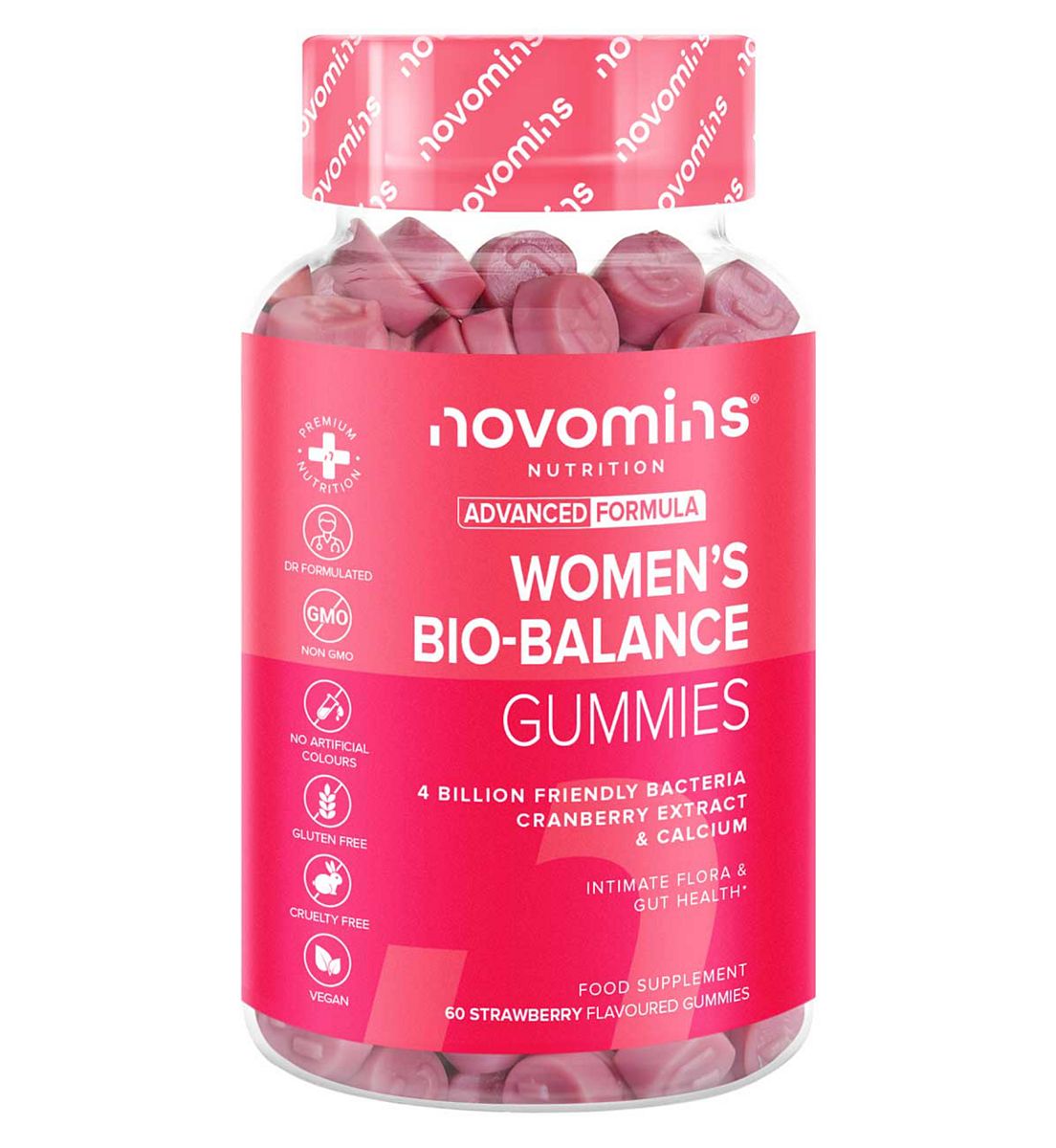Novomins Women's Bio Balance Gummy Vitamins Strawberry Flavour - 60 Gummies