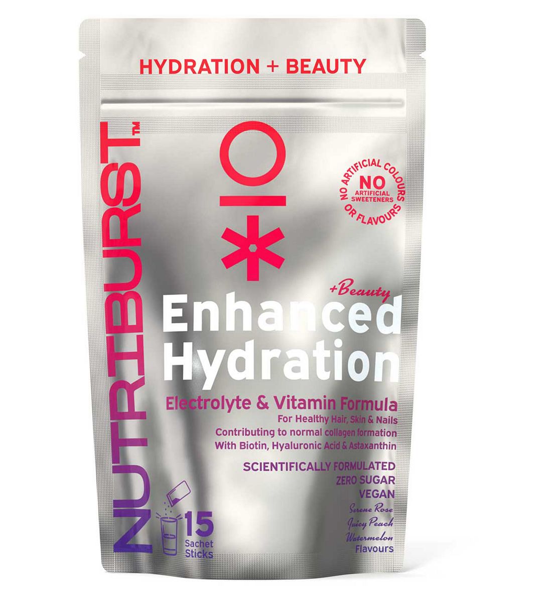 Nutriburst Beauty Electrolyte & Vitamin Hydration Powder - Mixed Flavours 3G, 15 Sachets