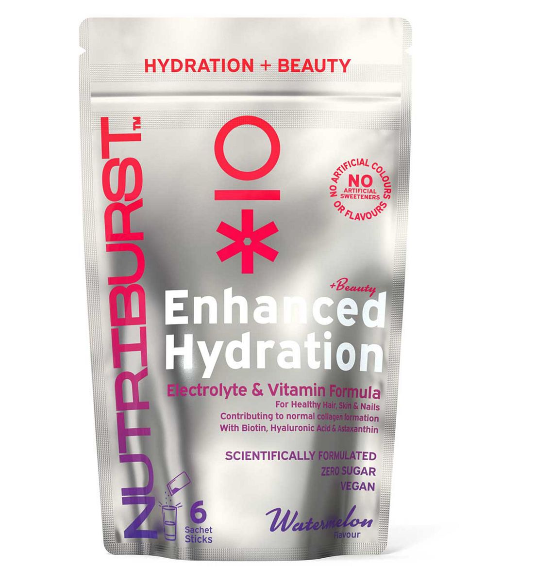 Nutriburst Beauty Electrolyte & Vitamin Hydration Powder - Watermelon 3G, 6 Sachets