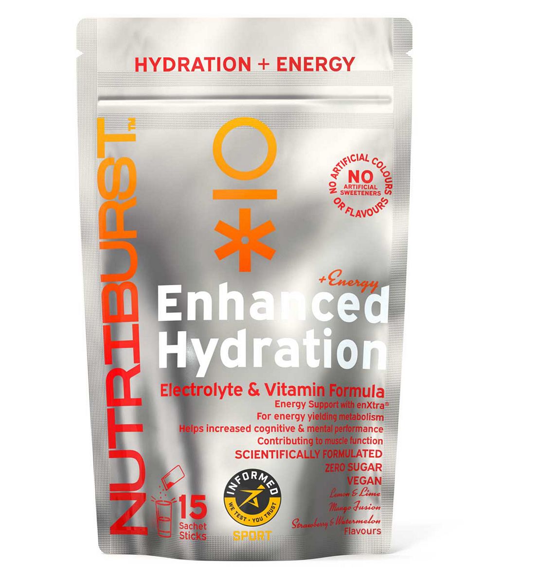 Nutriburst Energy Electrolyte & Vitamin Hydration Powder - Mixed Flavours 3.5G, 15 Sachets