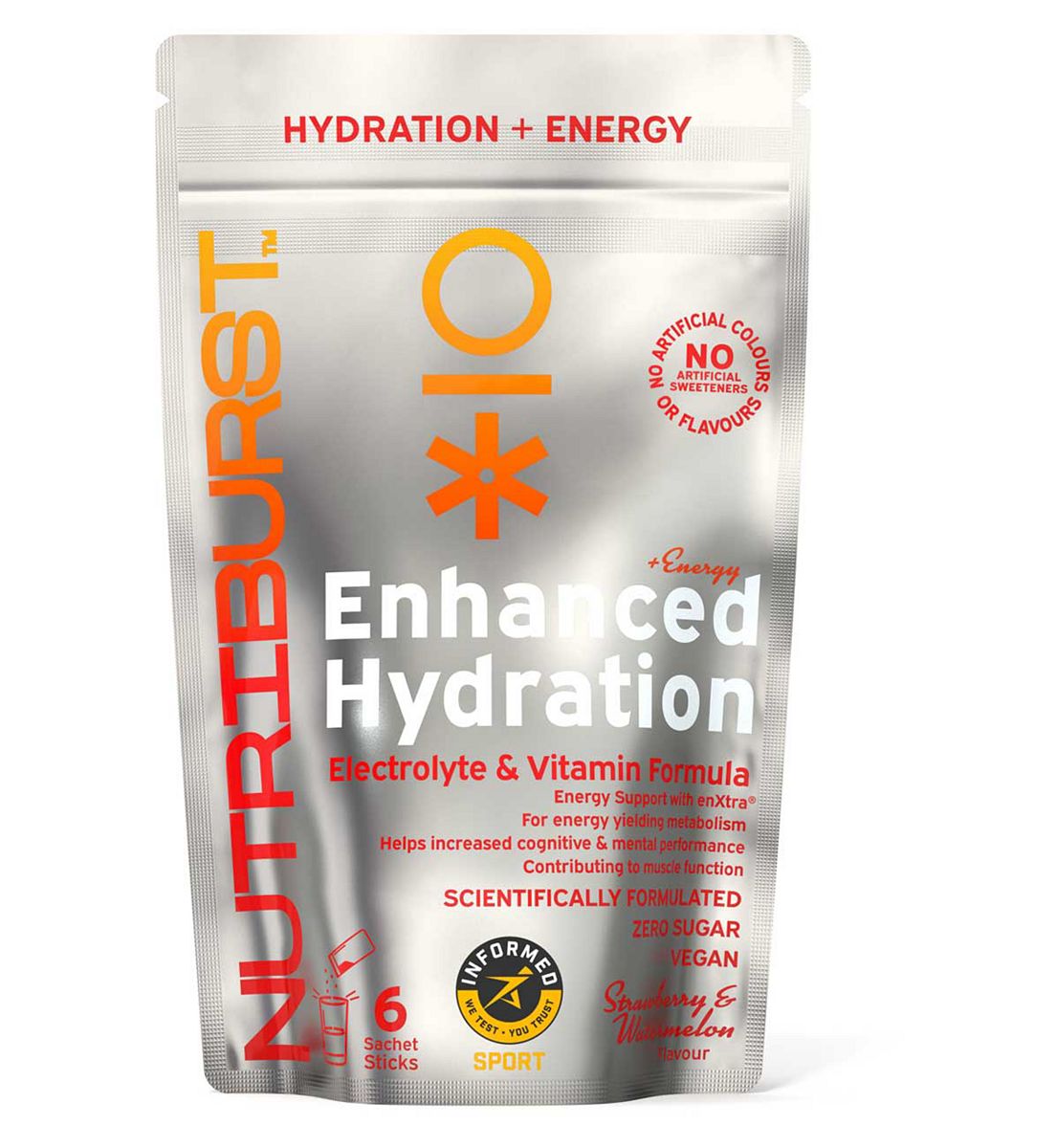 Nutriburst Energy Electrolyte & Vitamin Hydration Powder - Strawberry Watermelon 3.5G, 6 Sachets
