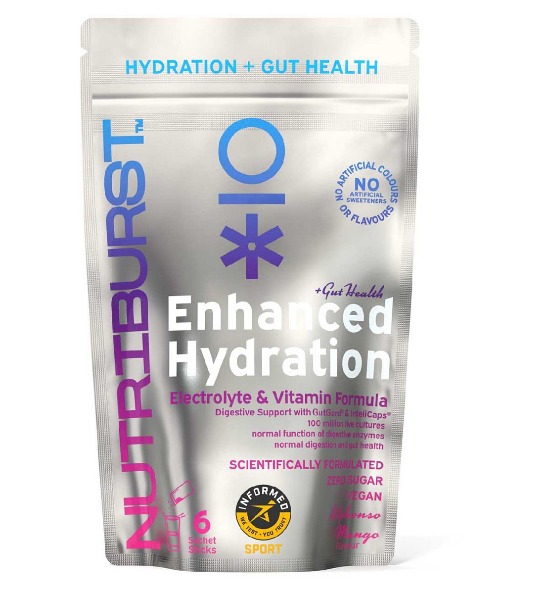 Nutriburst Gut Electrolyte & Vitamin Hydration Powder (Alphonso Mango) - 4.5G, 6 Sachets