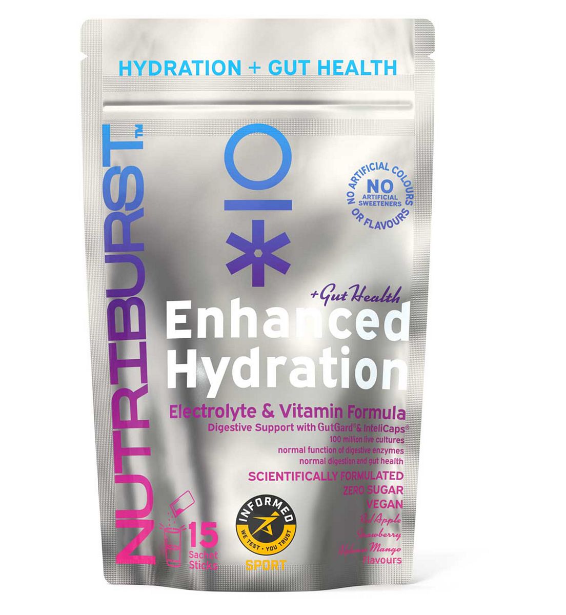 Nutriburst Gut Electrolyte & Vitamin Hydration Powder - Mixed Flavours 4.5G, 15 Sachets