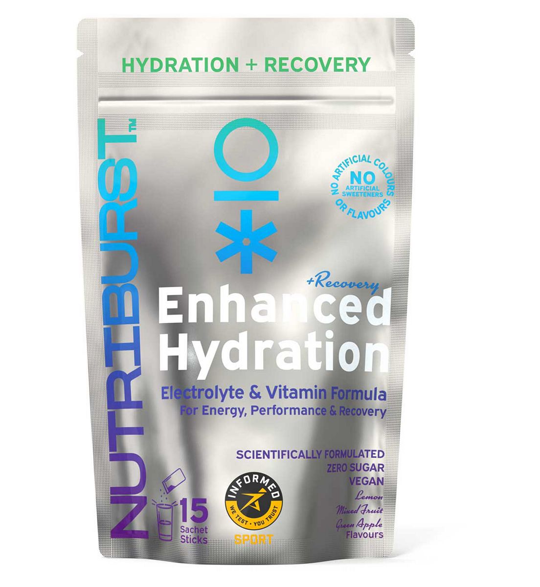 Nutriburst Recovery Electrolyte & Vitamin Hydration Powder - Mixed Flavours 3G, 15 Sachets