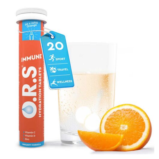 ORS O.r.s Hydration + Immunity, Juicy Orange Electrolyte Tablets With Vitamins C, D, Iron & Zinc - 20