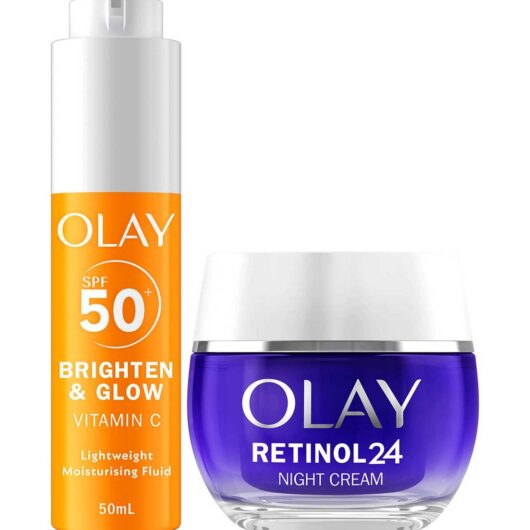 Olay Vitamin C Brighten & Glow 3In1 Moisturiser Face Fluid Spf50+ Hydrating Primer 50Ml Retinol 24 Night Cream Bundle