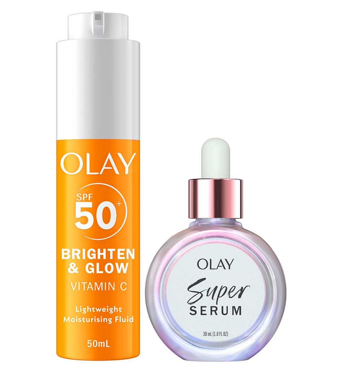Olay Vitamin C Brighten & Glow 3In1 Moisturiser Face Fluid Spf50 Super Serum Bundle, 30ml