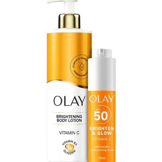 Olay Vitamin C Brightening Bundle Body Lotion 500Ml & 3-In-1 Moisturiser Face Fluid Spf50+ 50ml
