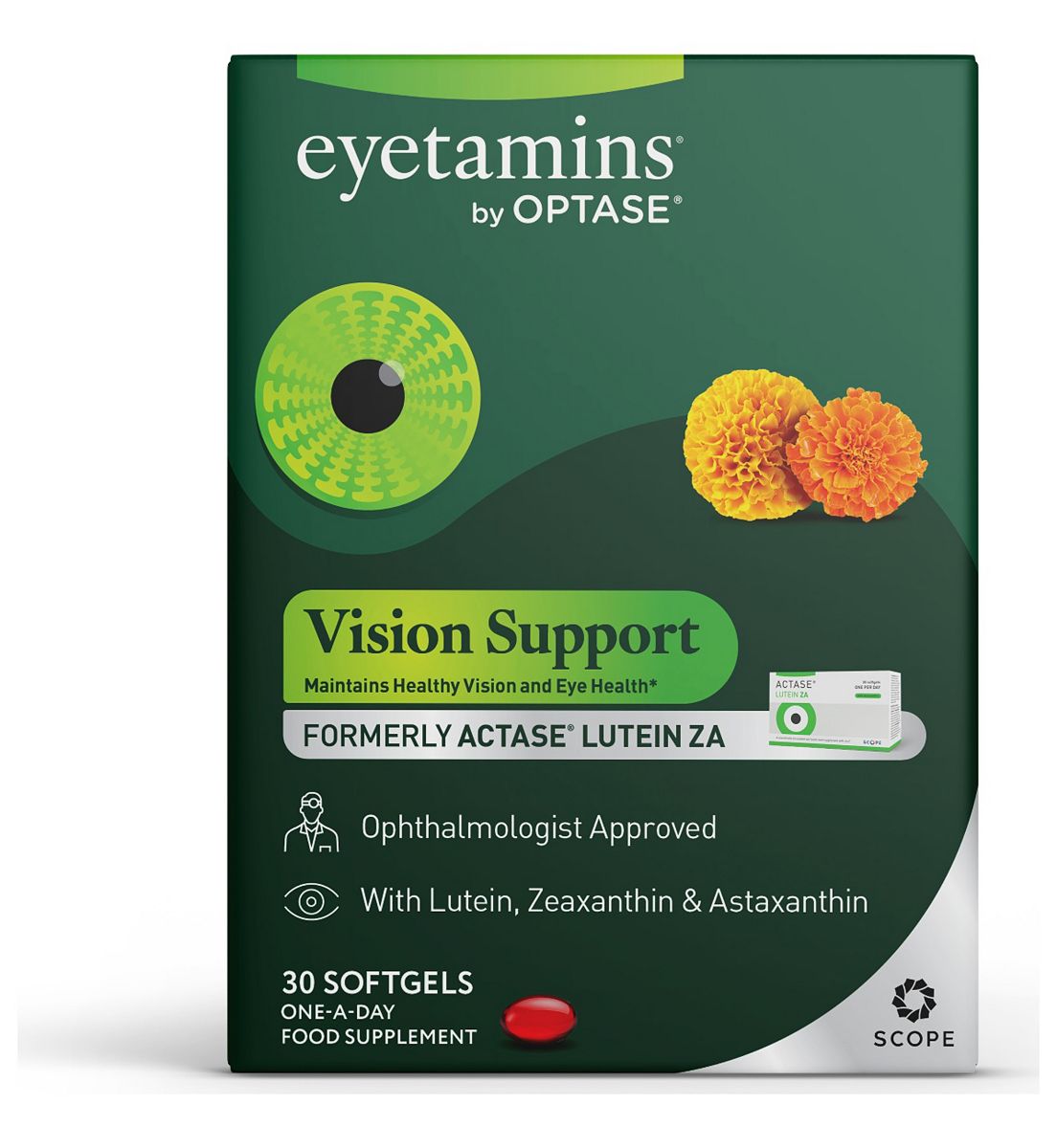 Optase Eyetamins By Vision Support Food Supplement 30 Soft Gels.