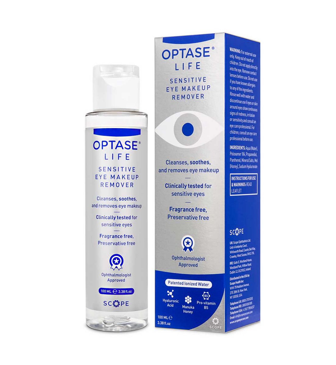 Optase Life Sensitive Eye Makeup Remover - Gentle Ionized Cleanser Preservative Free 100ml