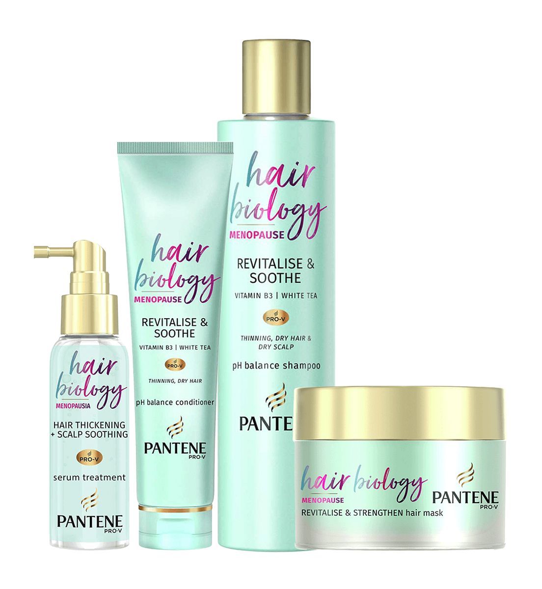 Pantene Hair Biology Menopause Bundle - Shampoo, Conditioner, Serum & Mask
