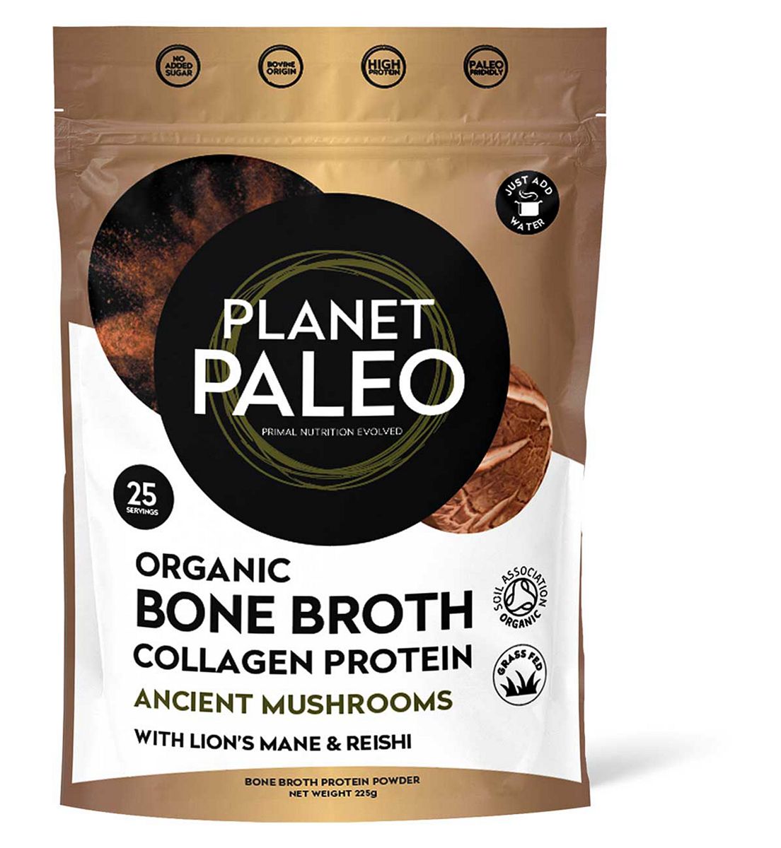 Planet Paleo Organic Bone Broth Protein Powder Ancient Mushrooms 225g
