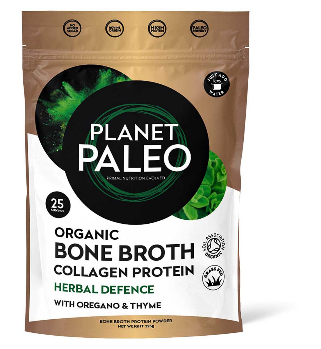 Planet Paleo Organic Bone Broth Protein Powder Herbal Defence 225g