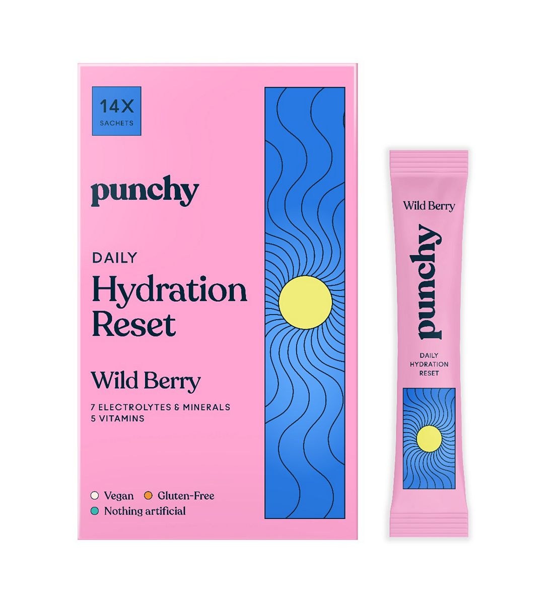 Punchy Electrolytes Daily Hydration Reset Wild Berry 14 X 5.1G Sachets