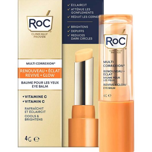 ROC Multi Correxion Revive + Glow Eye Balm, Vitamin C Peptide, Dark Circles Reduction, 4g