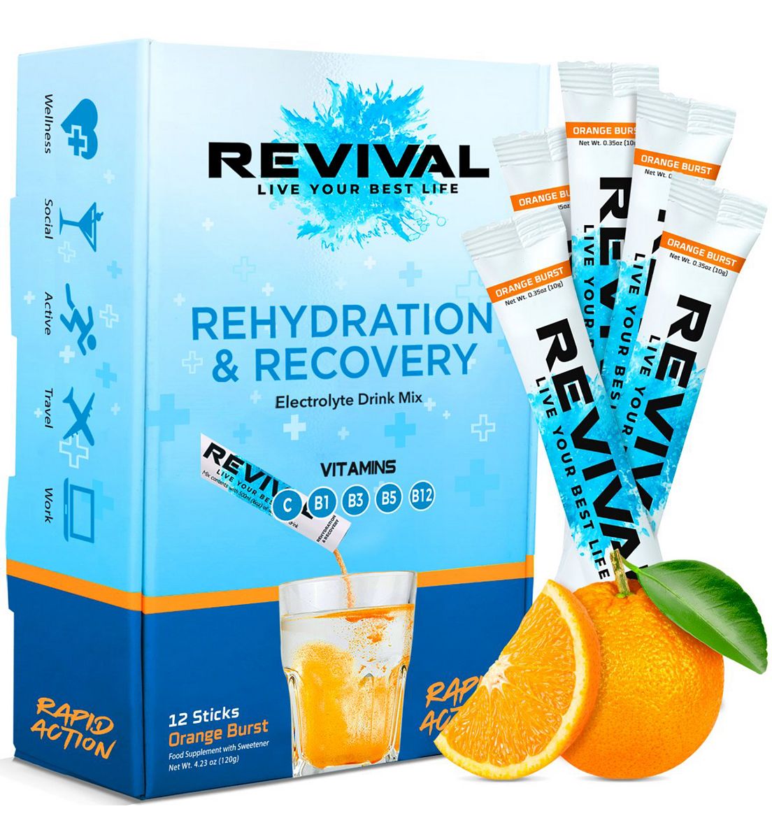 Revival Drinks Ltd Revival Rapid Rehydration - Electrolyte Powder Sachet Orange Burst 12 Pack