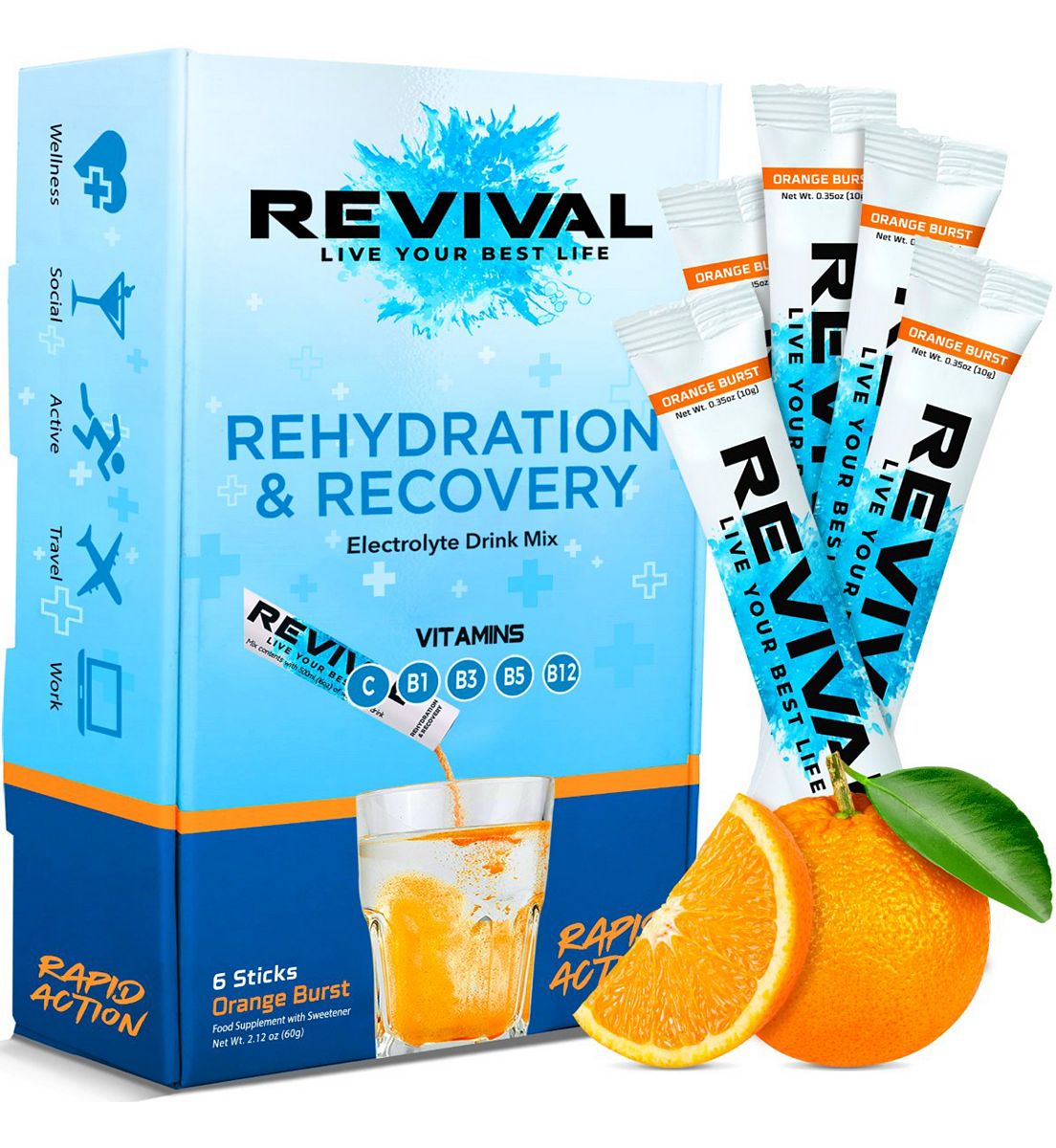 Revival Drinks Ltd Revival Rapid Rehydration - Electrolyte Powder Sachet Orange Burst 6 Pack