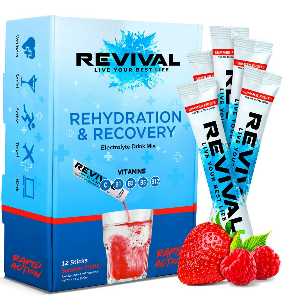 Revival Drinks Ltd Revival Rapid Rehydration - Electrolyte Powder Sachet Summer Fruits 12 Pack