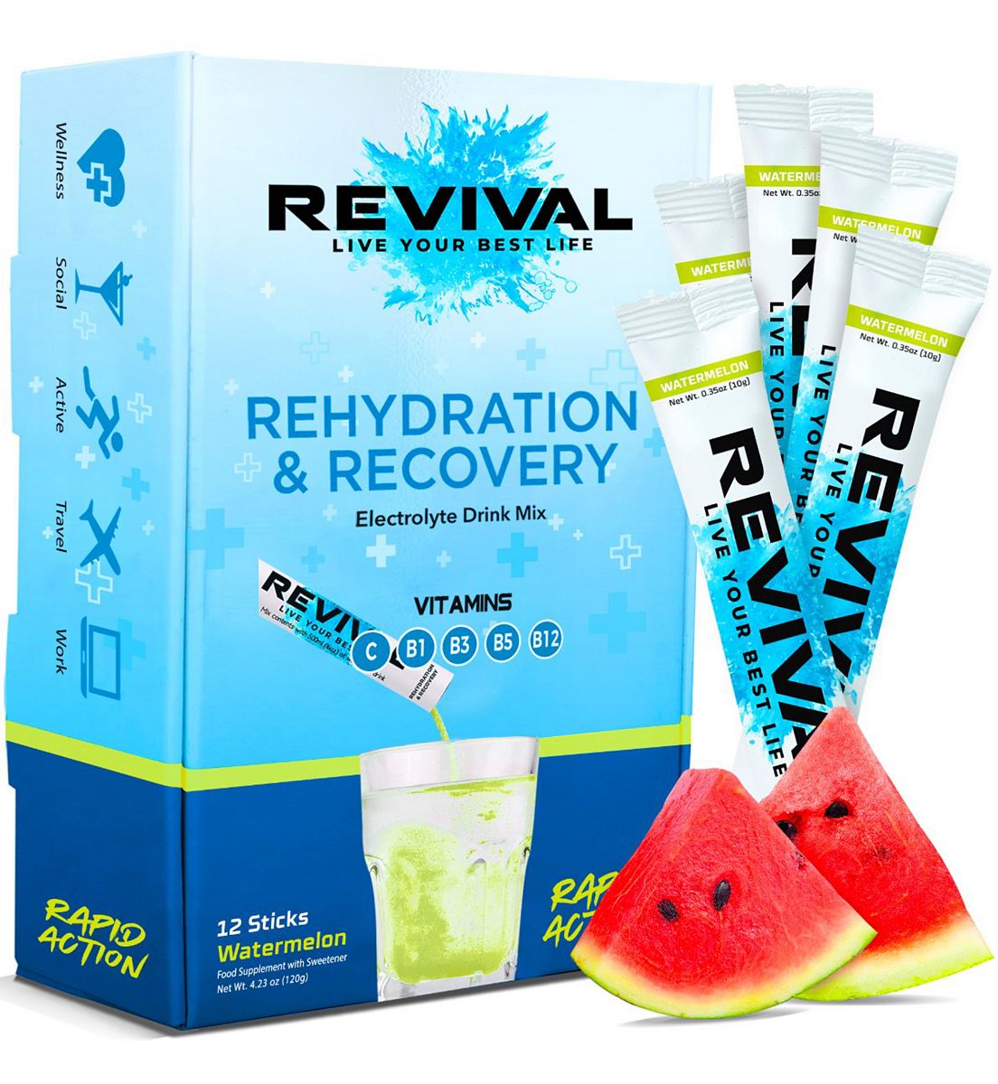 Revival Drinks Ltd Revival Rapid Rehydration - Electrolyte Powder Sachet Watermelon 12 Pack
