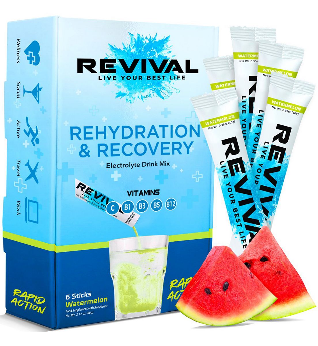 Revival Drinks Ltd Revival Rapid Rehydration - Electrolyte Powder Sachet Watermelon 6 Pack