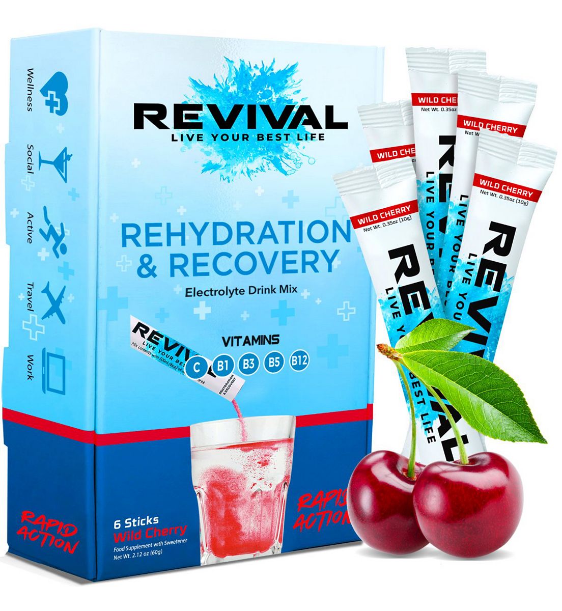 Revival Drinks Ltd Revival Rapid Rehydration - Electrolyte Powder Sachet Wild Cherry 6 Pack