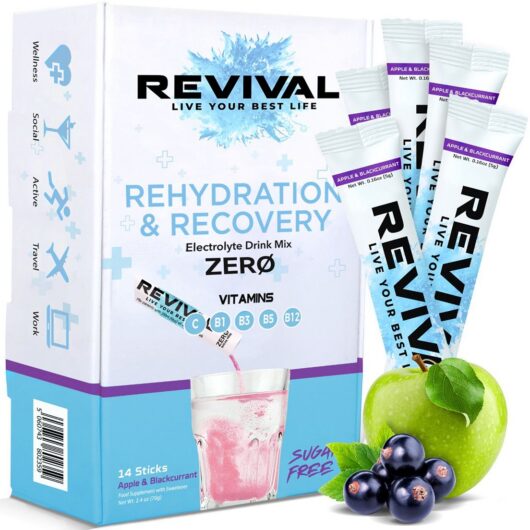 Revival Drinks Ltd Revival Zero Sugar Rehydration - Electrolyte Powder Sachet Apple & Blackcurrant - 14 Pack