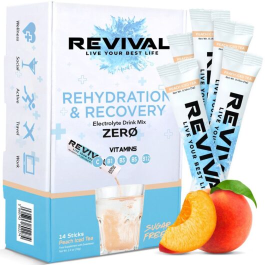 Revival Drinks Ltd Revival Zero Sugar Rehydration - Electrolyte Powder Sachet Peach Iced Tea - 14 Pack