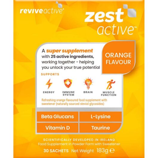 Revive Active Zest Active With Beta Glucans, L-Lysine, Multivitamins & Taurine - 1 Month Supply, 30 Sachets
