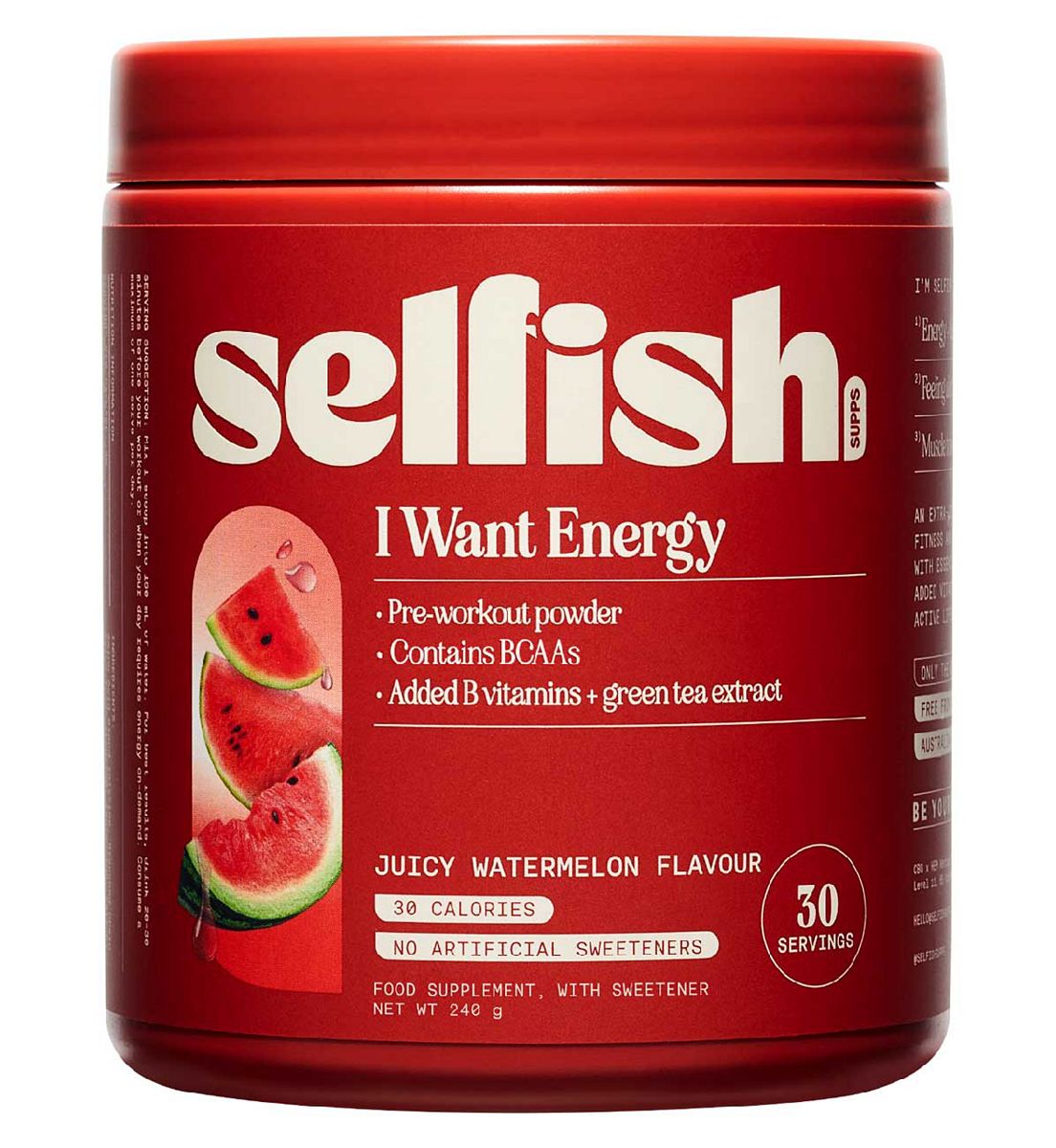 Selfish Supps I Want Energy 240G Juicy Watermelon Flavour