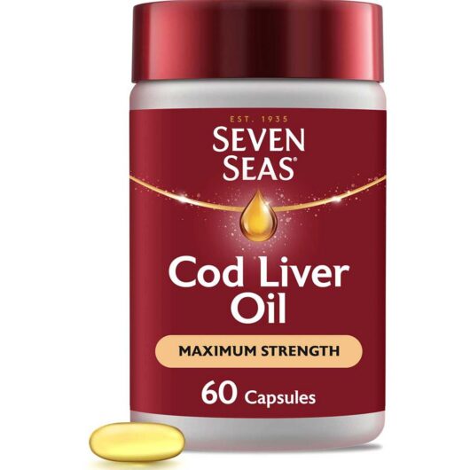 Seven Seas Cod Liver Oil Max Strength Omega-3 Fish & Vitamin D, 60 Capsules, 2 Months Supply, Caps 1050Mg
