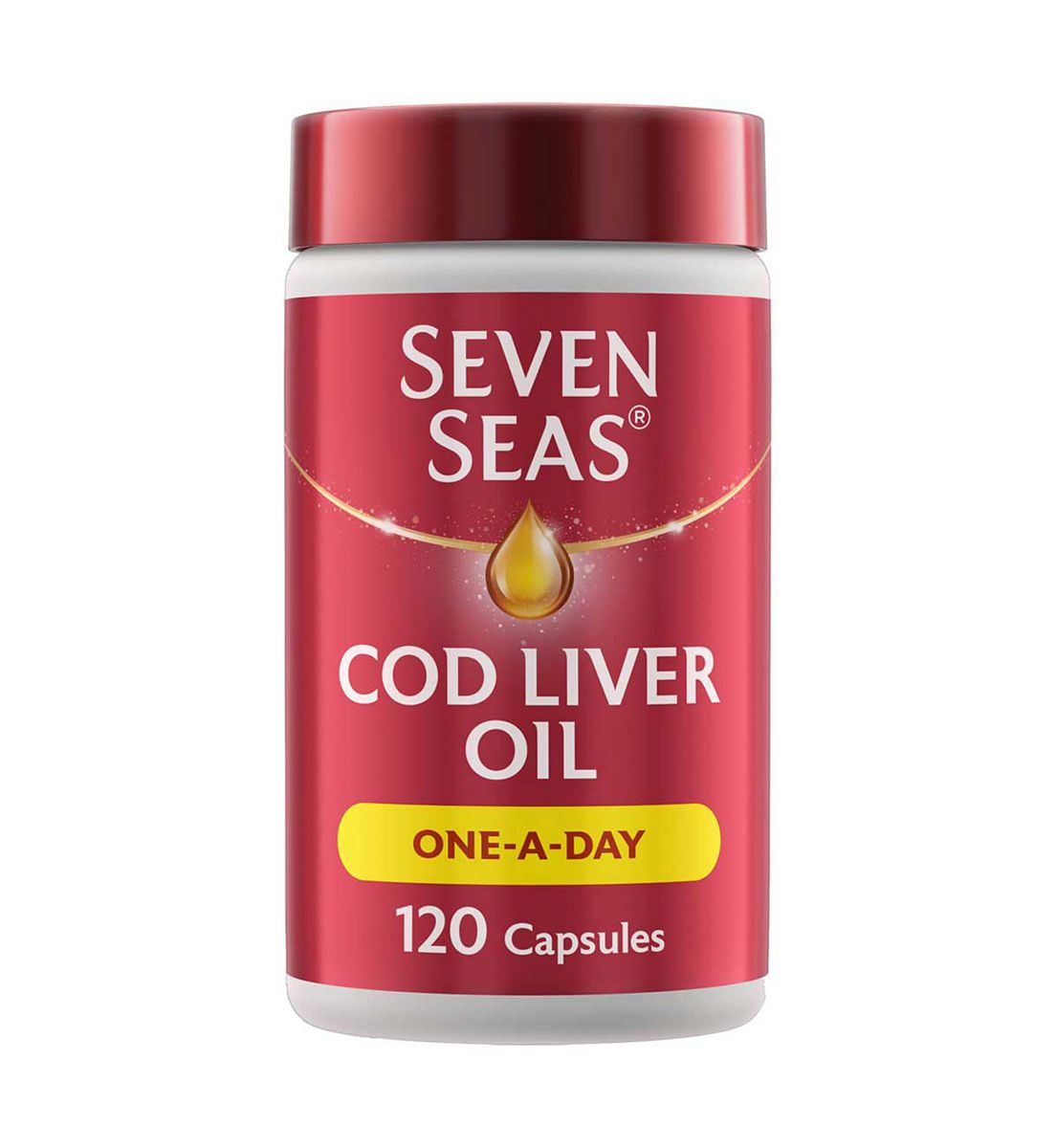 Seven Seas Cod Liver Oil One-A-Day Omega-3 Fish & Vitamin D, 120 Capsules, 4 Months Supply, Caps 525mg