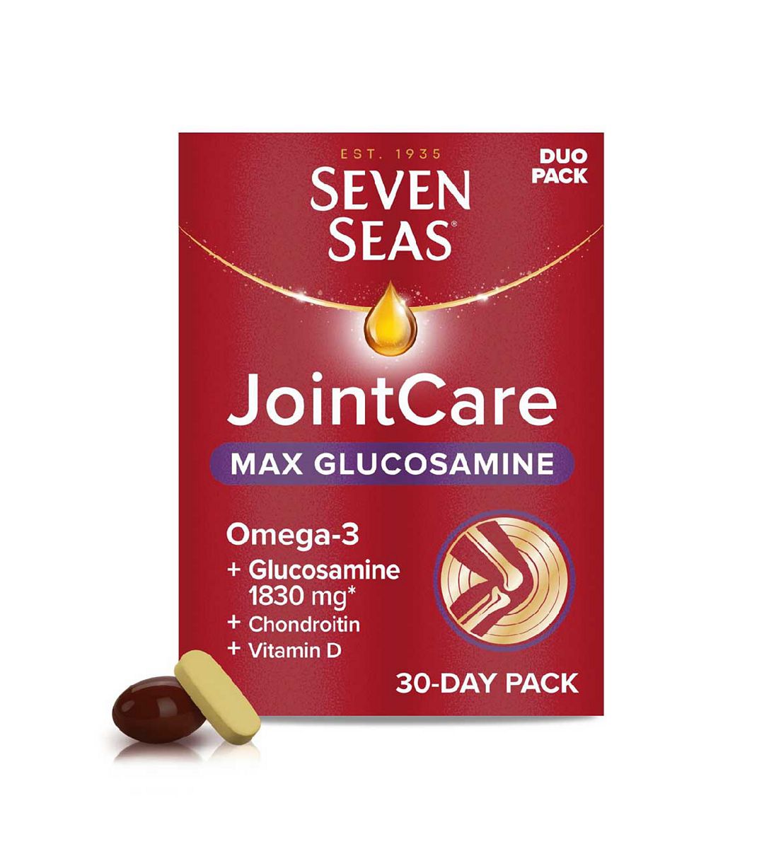 Seven Seas Jointcare Max Glucosamine With Omega-3, Glucosamine, Chondroitin, Vitamins C And D, Manganese Zinc, 30-Day Pack