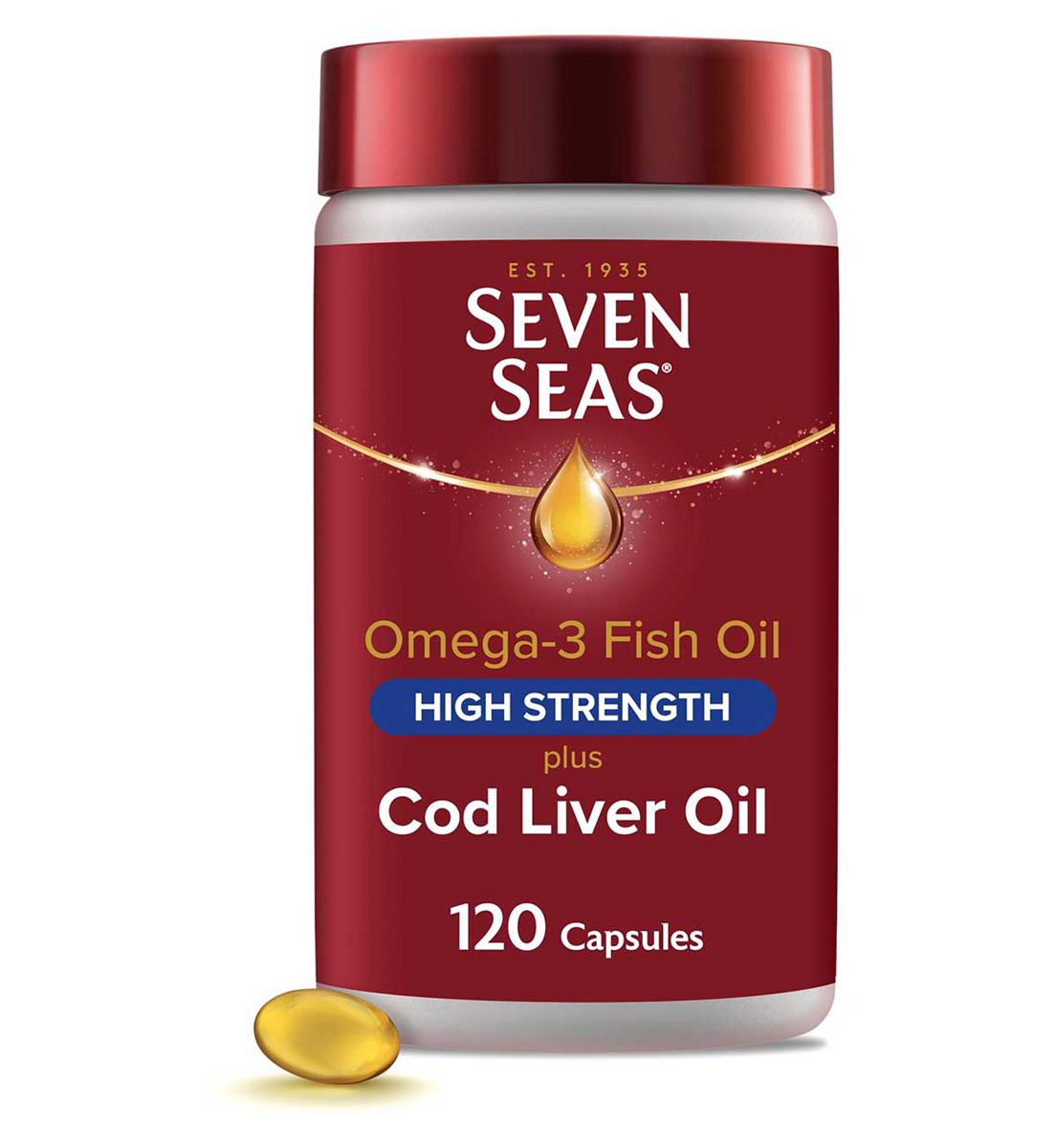 Seven Seas Omega-3 Fish Oil High Strength Plus Cod Liver & Vitamin D, 120 Capsules, 4 Months Supply