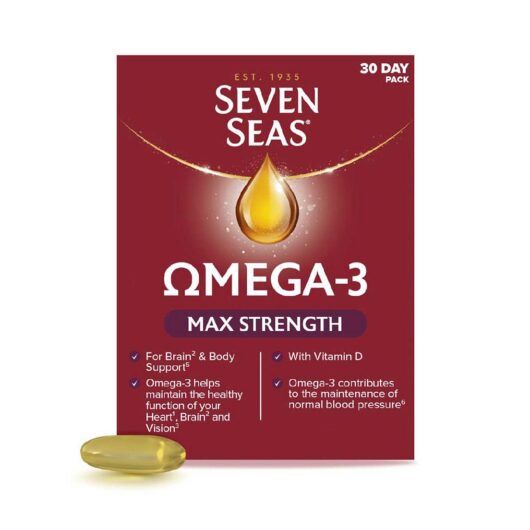 Seven Seas Omega-3 Fish Oil, Max Strength With Omega 3 And Vitamin D For Brain² & Body, 30 Capsules